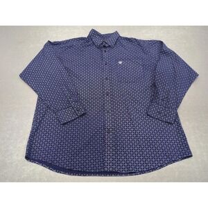 Ariat Shirt Mens XL Blue Geometric Long Sleeve Western Cowboy Stretch Button